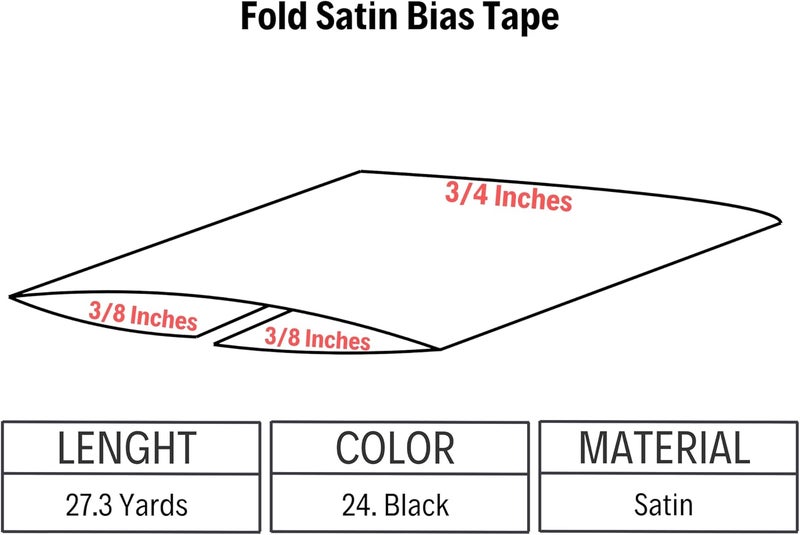 Biyelli Fold Satin Bias Tape - 99+ Colors - 3/4 Inches Wide - 27 Yards - Fold Satin Binding Bias Ribbon Fabric Piping Bias Binding Tape for Sewing Clothing DIY (24. Black) BYS24 - Image 2